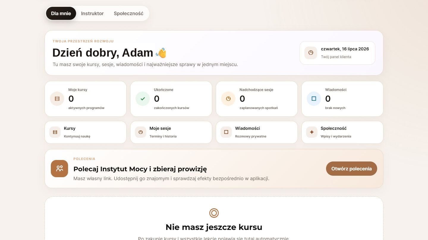 Panel klienta aplikacji Instytut Mocy