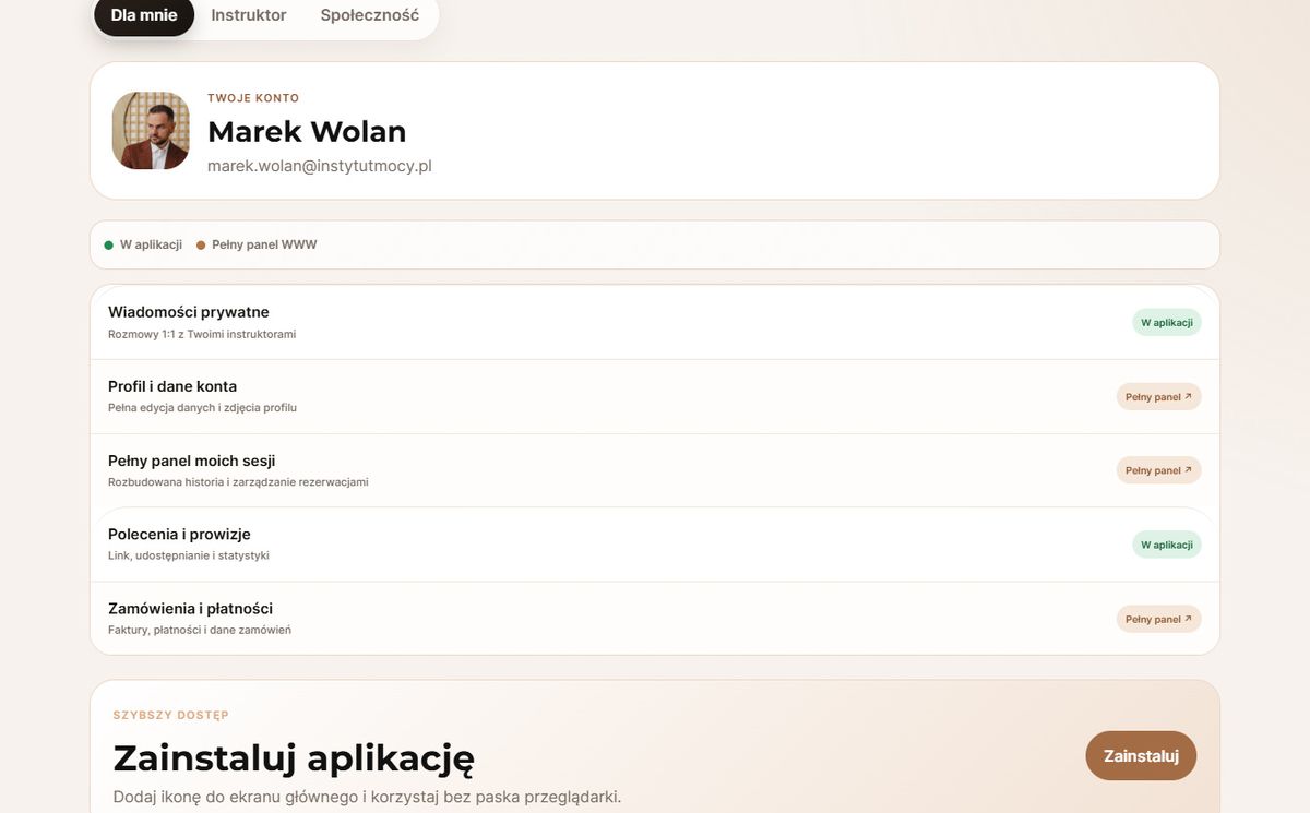 Konto klienta i instalacja aplikacji
